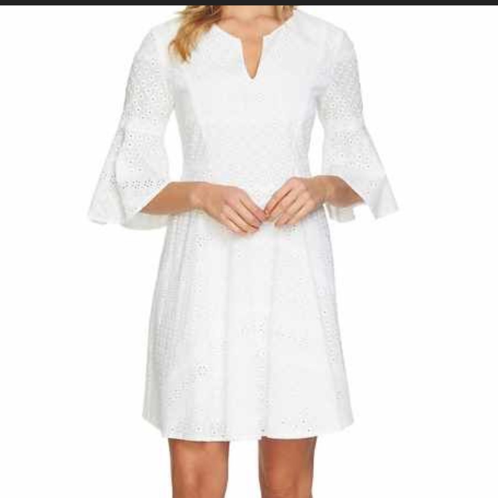 CeCe White Eyelet Long Sleeve Dress